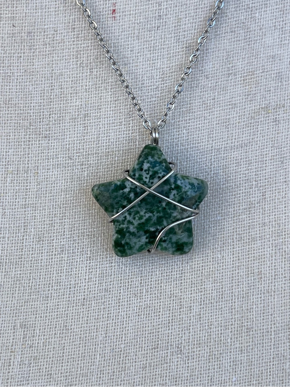 Green Moss Agate Star Pendant Necklace Stainless Steel